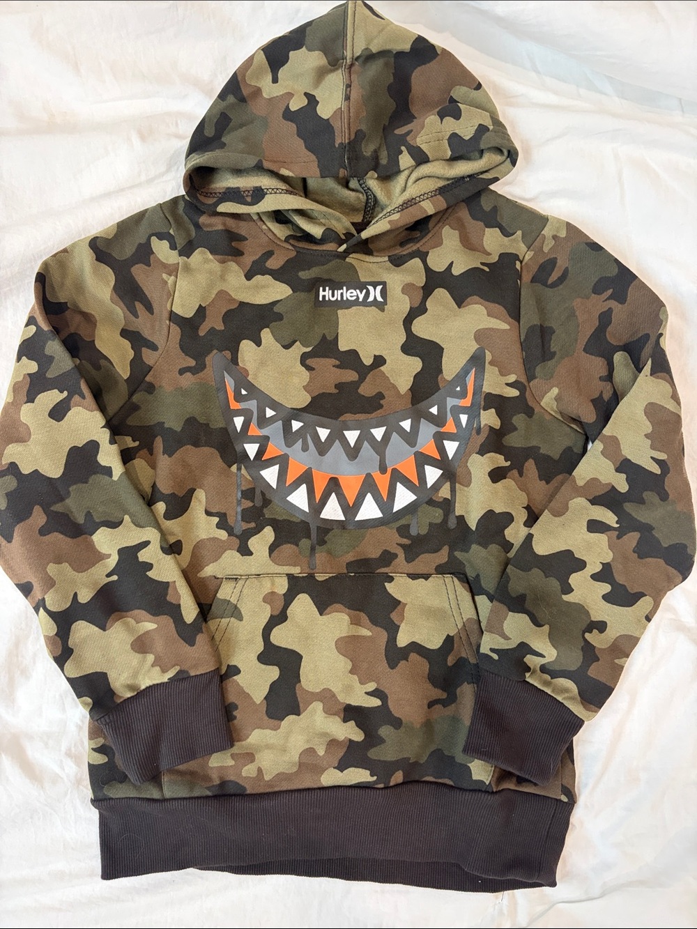 Hurley Kids Camo Hoodie with Orange & White Graphic